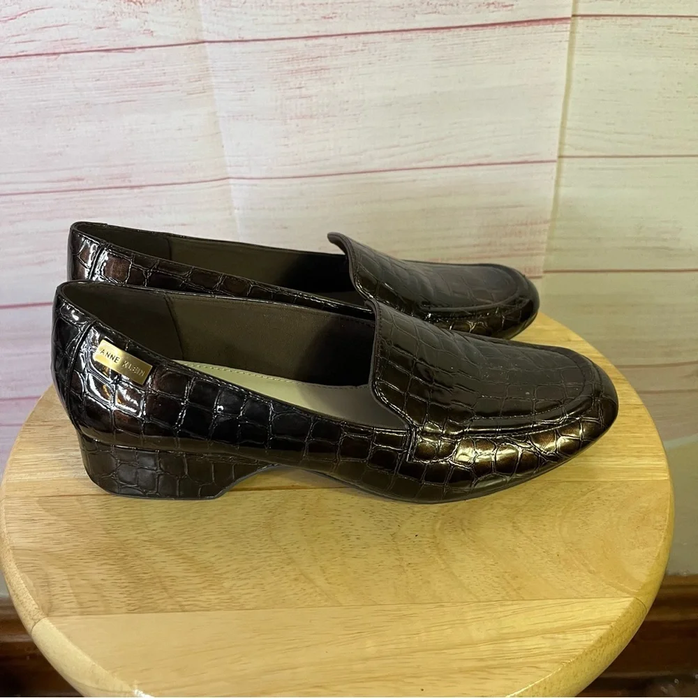 Ann Klein iflex Kamden Brown Croc Print‎ Flat Loafers Size 7.5